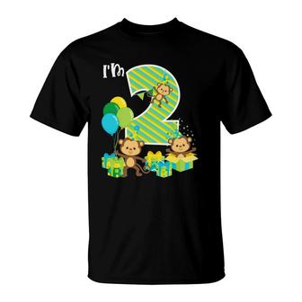 Birthday Monkey 2Nd Birthday Party Two Year Old Kid Toddler T-Shirt | Mazezy