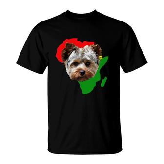 Black History Month African Map Yorkshire Terrier Gift For Pet Lovers Proud Black T-Shirt | Mazezy