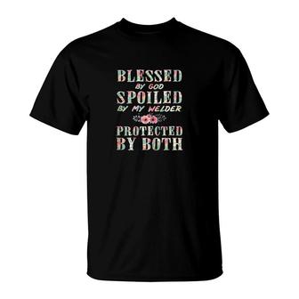 Blessed By God Spoiled By My Welder Wife T-Shirt | Mazezy