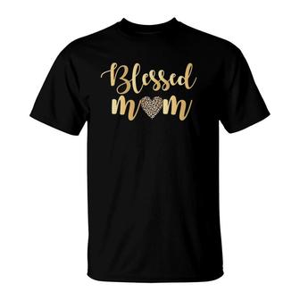 Blessed Mom Leopard Print Gold Text Mother's Day Gift T-Shirt | Mazezy