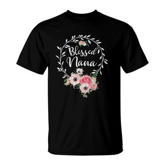 Blessed Nana For Women Flower Decor Grandma T-Shirt | Mazezy