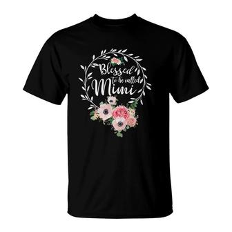 Blessed To Be Called Mimi Women Flower Decor Grandma T-Shirt | Mazezy