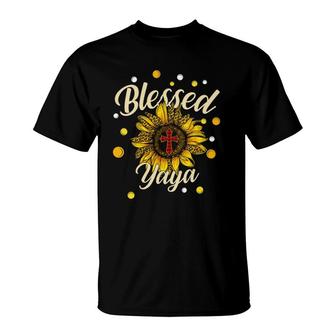 Blessed Yaya Cross Sunflower Mother's Day T-Shirt | Mazezy