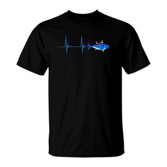 Bluefin Tuna Heartbeat Ekg Pulseline Deep Sea Fishing T-Shirt | Mazezy