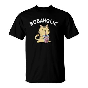 Bobaholic Cat Funny Bubble Milk Boba Tea T-Shirt | Mazezy