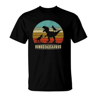 Bonus Dad Dinosaur Bonusdadsaurus 2 Two Kids Christmas T-Shirt | Mazezy