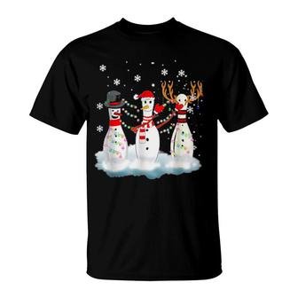 Bowling Christmas Pajama Lights Reindeer Santa T-Shirt | Mazezy