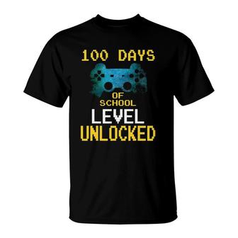 Boys 100 Days Of School Gamer Video Games Level Unlocked T-Shirt | Mazezy