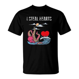 Boys Kraken Octopus Lover I Steal Hearts Happy Valentine's Day T-Shirt | Mazezy