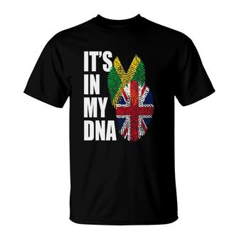 British And Jamaican Mix Dna Flag Heritage T-Shirt | Mazezy