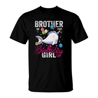 Brother Of The Birthday Girl Cool Design Unicorn Fishing Funny T-Shirt - Seseable