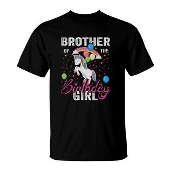 Brother Of The Birthday Girl Unique Balloon Unicorn Design T-Shirt - Seseable