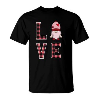 Buffalo Style Pink Plaid Gnome Love & Heart Valentines Gnome T-Shirt | Mazezy