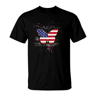 Butterfly Independence Day Patriotic Us Flag T-Shirt | Mazezy