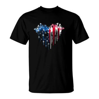 Butterfly Lover 4Th Of July Dripping American Flag Heart T-Shirt | Mazezy