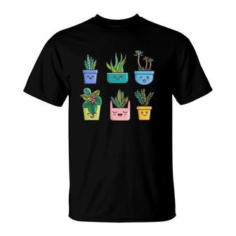 Cactus Succulents Succa For Plants Cute Kawaii Cartoon Gift T-Shirt | Mazezy