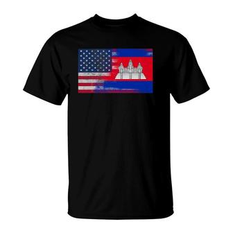 Cambodian American Half Cambodia Half America Flag T-Shirt | Mazezy