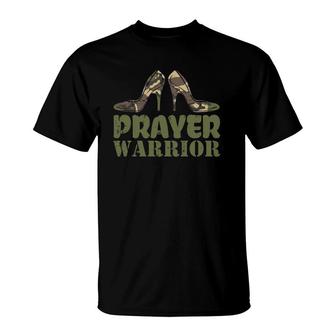 Camo Heels Prayer Warrior Faith God Jesus Christian Women T-Shirt | Mazezy