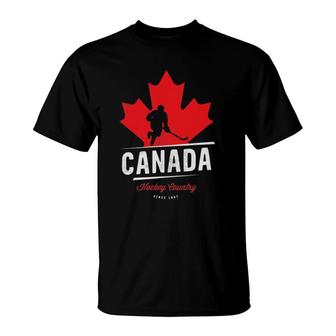 Canada Hockey Maple Leaf Ice Hockey Player Vintage T-Shirt | Mazezy