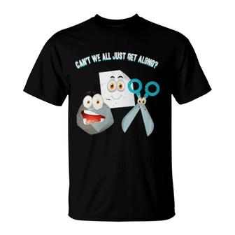 Can't We All Just Get Along Rock Paper Scissors Grey T-Shirt | Mazezy CA