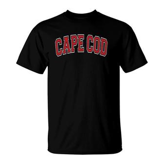 Cape Cod Massachusetts Varsity Style Red Text T-Shirt | Mazezy