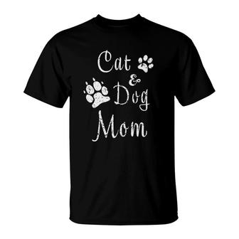 Cat And Dog Mom Kitten And Puppy Mama Kitty And Pup Mother T-Shirt | Mazezy