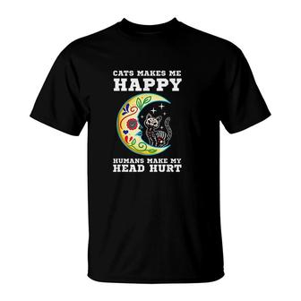 Cat Moon Sugar Skull Dia De Los Muertos Day Of The Dead T-Shirt - Thegiftio