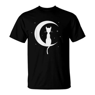 Cat Sitting On Crescent Moon T-Shirt | Mazezy