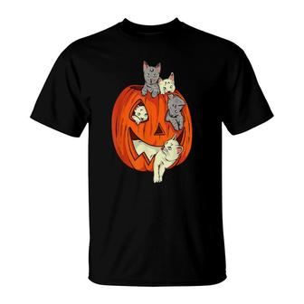 Cats Pumpkin Carved Jack O Lantern Cat Halloween Costume  T-Shirt