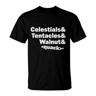 Celestials & Tentacles & Walnut Quack T-Shirt | Mazezy
