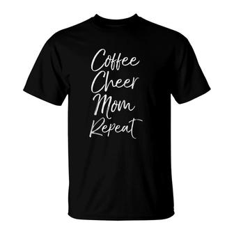Cheerleader Mother Gift For Women Coffee Cheer Mom Repeat Raglan Baseball Tee T-Shirt | Mazezy
