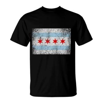 Chicago Flag Distressed Vintage Style Pride Men Women Gift Raglan Baseball Tee T-Shirt | Mazezy
