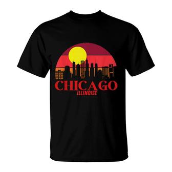 Chicago Flag Skyline Vintage Illinois Usa Souvenir T-Shirt | Mazezy