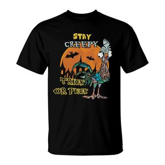 Chicken Stay Creepy Trick Or Peck Halloween T-Shirt | Mazezy