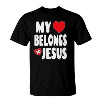 Christian Valentine Graphic Art My Heart Belongs To Jesus T-Shirt | Mazezy