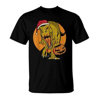 Christmas Dinosaur Pumkin Blood Halloween Saurus Xmas For Men & Women T-Shirt | Mazezy