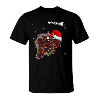 Christmas Hedgehog Plaid Pajama T-Shirt | Mazezy