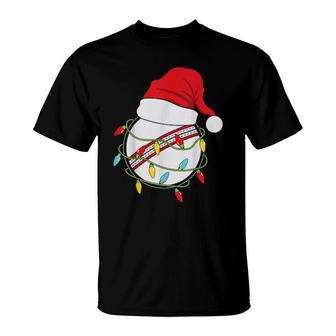 Christmas Lights Santa Hat Cricket Ball Sports Xmas T-Shirt | Mazezy