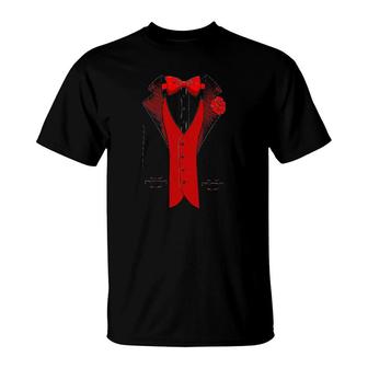Classic Tuxedo With Red Rose Party T-Shirt | Mazezy