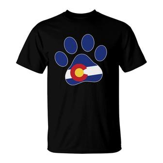 Colorado Paw Print Dog Co State Flag Native Gift Idea T-Shirt | Mazezy