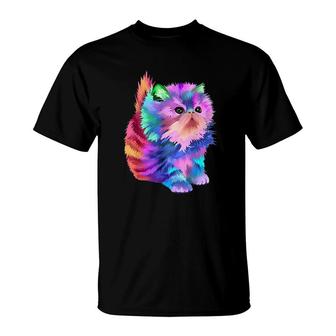 Colorful Cute Funny Rainbow Kitten Rave T-Shirt | Mazezy