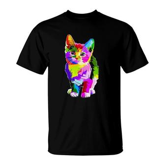Colorful Pop Art Cat Lover Dad Mom, Boy Girl Funny T-Shirt | Mazezy