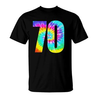 Colorful Tie Dye 70Th Birthday Or Number 70 Birthday T-Shirt | Mazezy