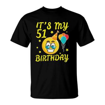 Cool Face Balloons Stars Hat It's My 51 Birthday Happy T-Shirt | Mazezy