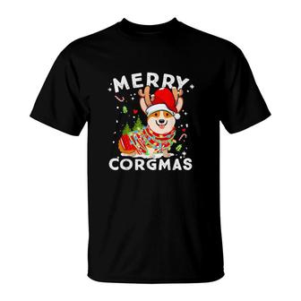 Corgi Dog Reindeer Merry Corgmas Santa Corgi Christmas T-Shirt | Mazezy