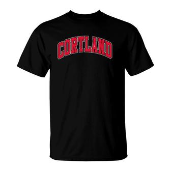 Cortland Varsity Style Red Text T-Shirt