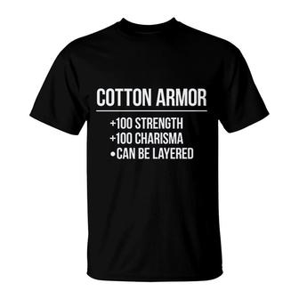 Cotton Armor Stats Funny T-Shirt | Mazezy