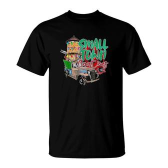 Country Farmer Life Small Town Christmas Red Vintage Truck T-Shirt | Mazezy