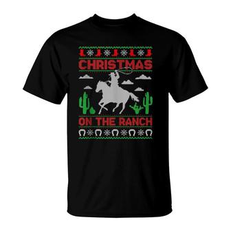 Cowboy Ride Horse Santa Cowboy Christmas T-Shirt | Mazezy