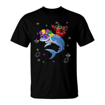 Crawfish Riding Shark Mardi Gras Outfit T-Shirt | Mazezy